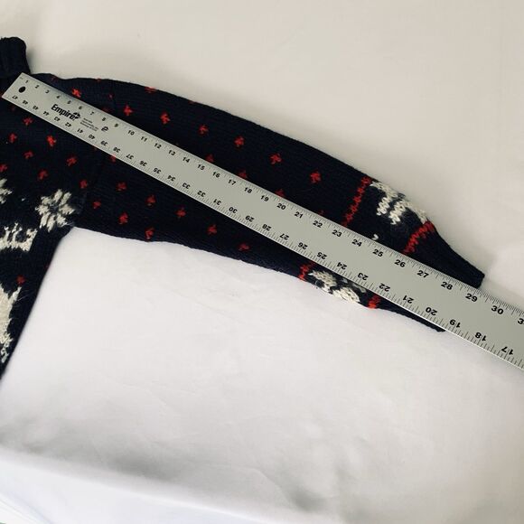 VTG 90s Sweater Women L Navy Red White Wool Blend Snowflake Reindeer Christmas - Picture 10 of 10